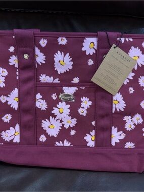 Coach Fragrance Daisy Tote Bag Burgundy Floral Canvas Promo GWP NWT